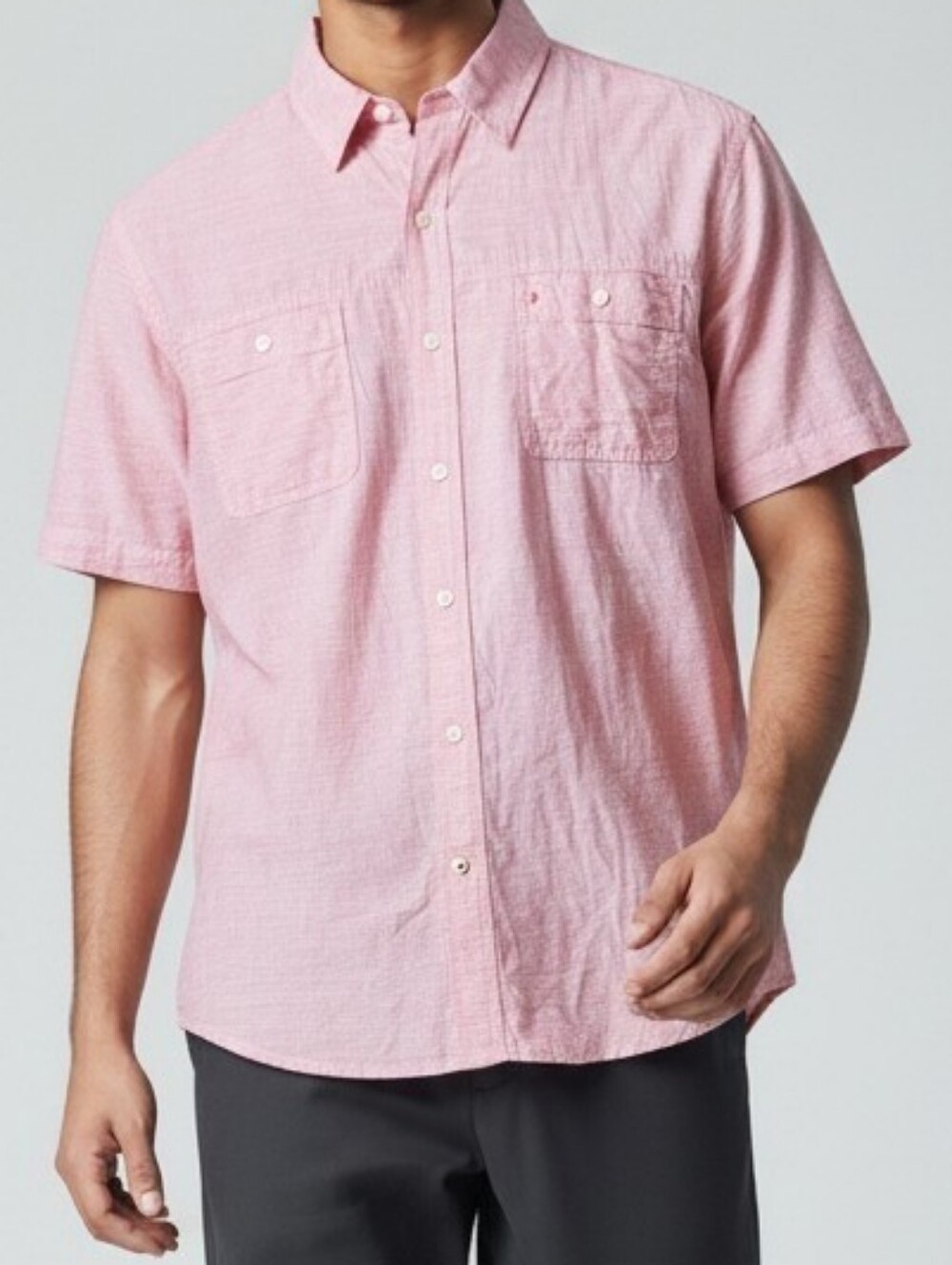 IZOD Saltwater Men's Pink Short-Sleeve Button-Up Shirt L